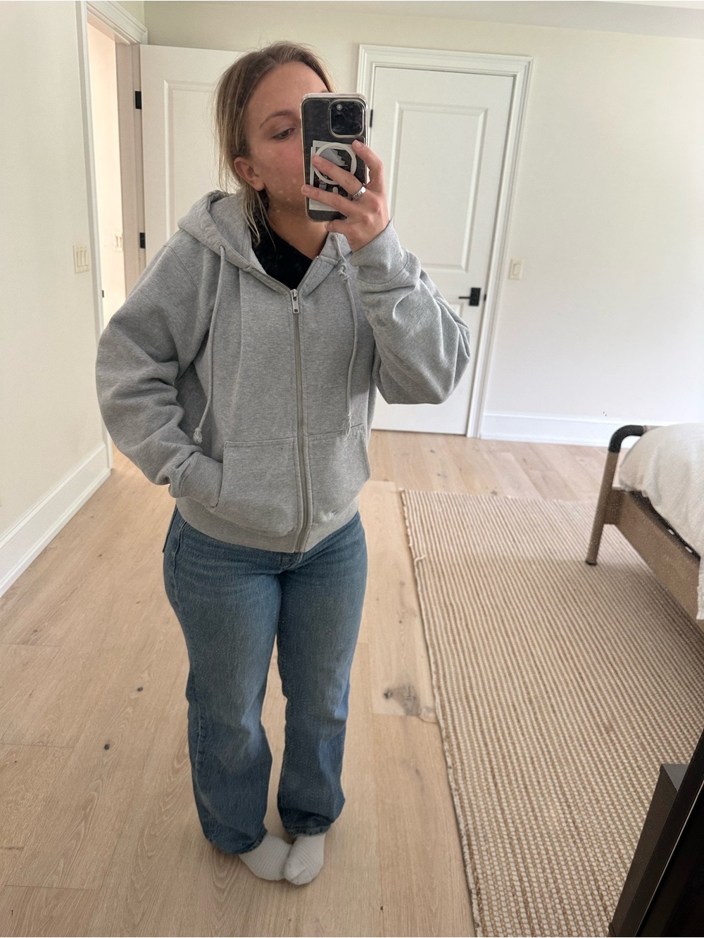Brandy Melville Light Gray Zip-Up Hoodie